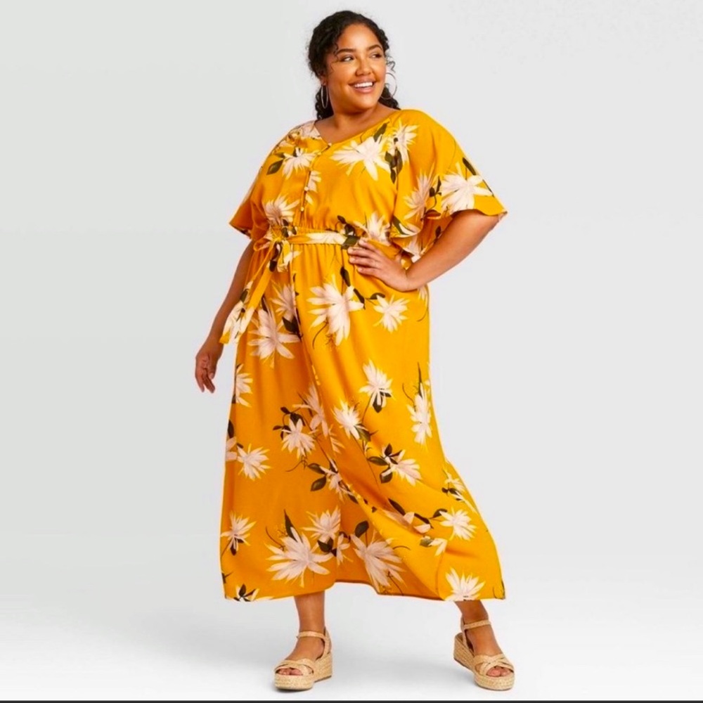 Ava & Viv Mustard Yellow Floral Maxi Dress